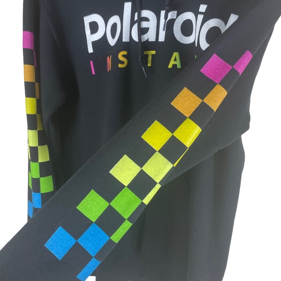 Polaroid Instant Black Hoodie with Front Pocket and Graphic Sleeves in Size S/CH - Picture 4 of 9